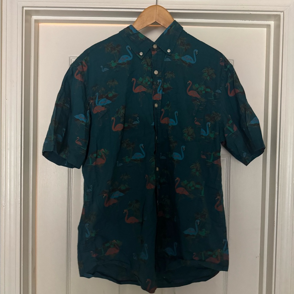 Men's Teal Flamingo Print Shirt-MENS LARGE